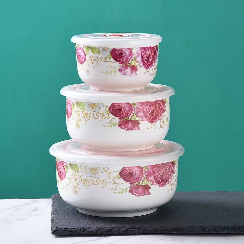 [Múltiples opcionales] tazón de cerámica fresca bolos de fideos con cubierta de almuerzo caja de almuerzo bolos de sellado horno de microondas cubierta doméstica