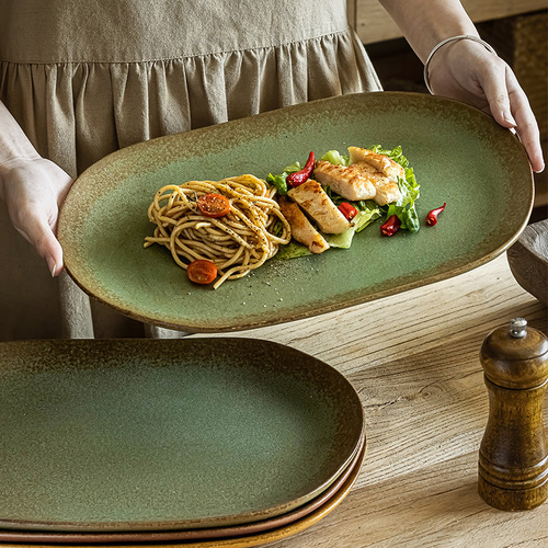 欧式复古陶瓷盘子椭圆形创意长菜盘家用耐高温蒸鱼盘餐具 微瑕