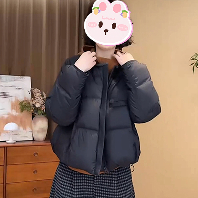 2025秋冬季新款简约圆领宽松显瘦休闲棉服女韩系纯色百搭保暖棉衣