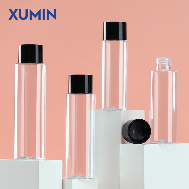 Material de embalaje cosmético PET 100 - 250ml botella de agua transparente botella de rocío de doble tapa negra