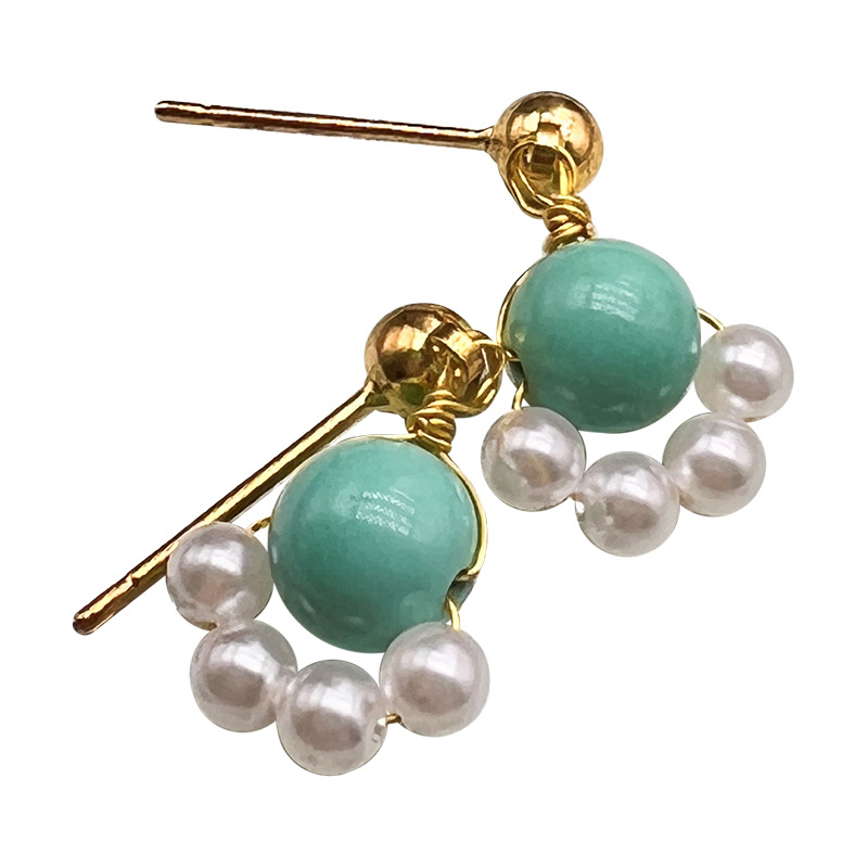 새로운 엔트리 럭셔리 청록색 귀걸이 하이 엔드 여성 라운드 비즈 S  귀걸이 맞춤형 틈새 심플 스타일