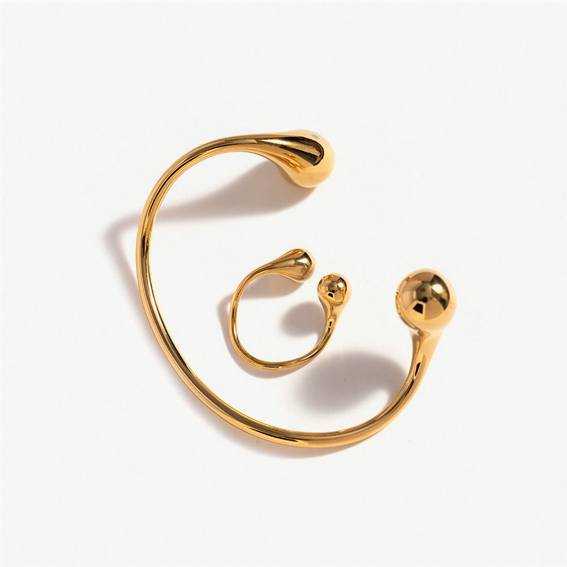 Tina Europa y América de moda doble gota de agua pulsera de acero de titanio temperamento femenino 18k oro galvanizado acero inoxidable abierto joyería de anillo