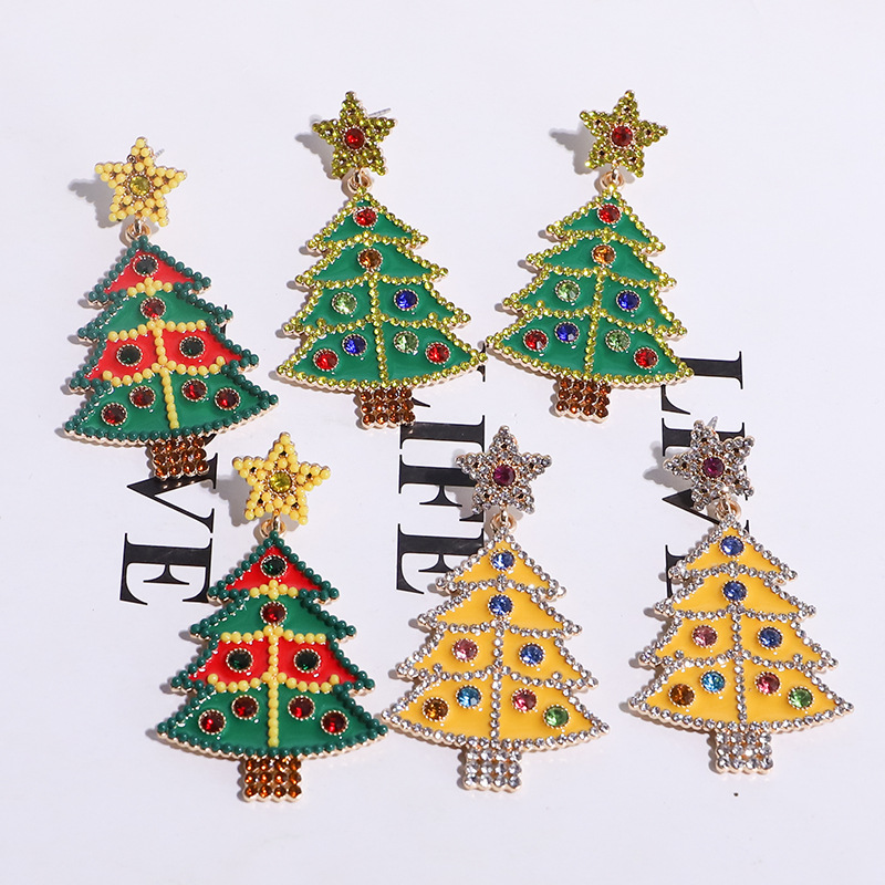 Holiday, Daily Occasion 1 Pair Christmas Simple Style Classic Style Cartoon Character Christmas Tree Inlay Alloy Rhinestones Drop Earrings