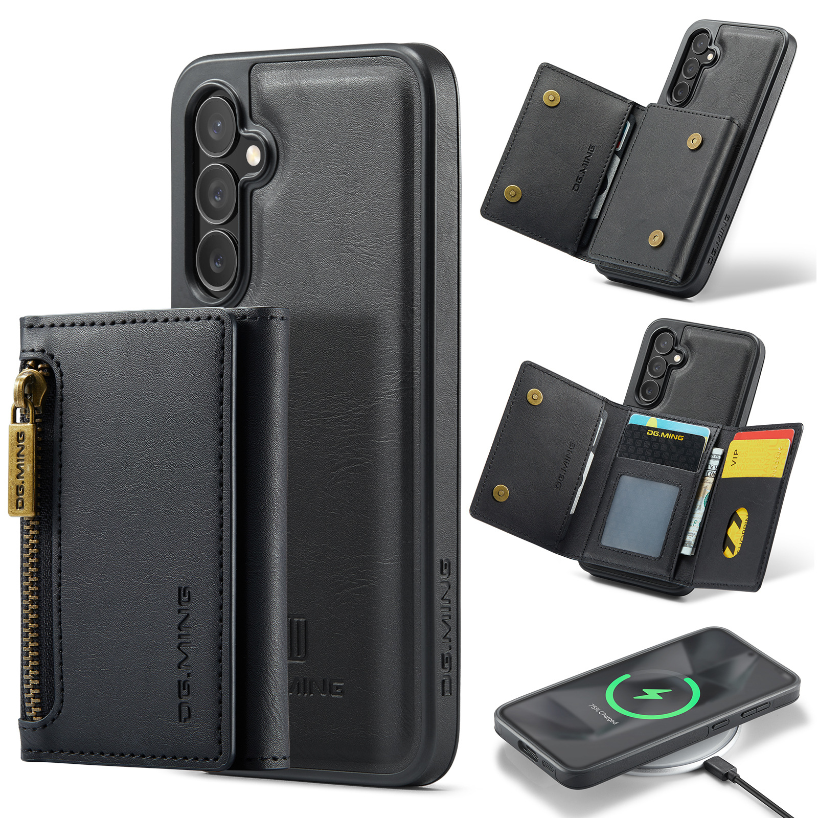 M5 für Samsung S24 magnetische kabellose Ladetelefonhülle S24 Plus Zwei-in-Eins-Anti-Diebstahl-Bürsten-Brieftaschen-Schutzhülle_voghion.com