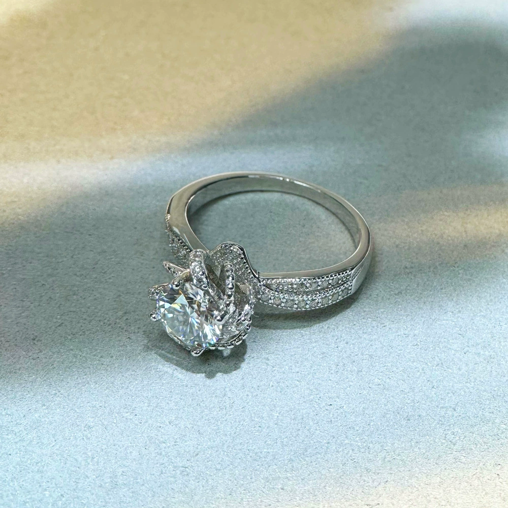 Ring with stone, 1 carat, silver 925 sample, wholesale