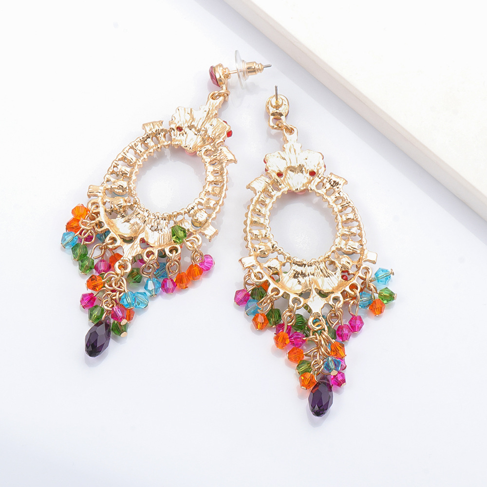Fashion Rhinestone Long Carved Bohemian Alloy Earrings Wholesale display picture 6