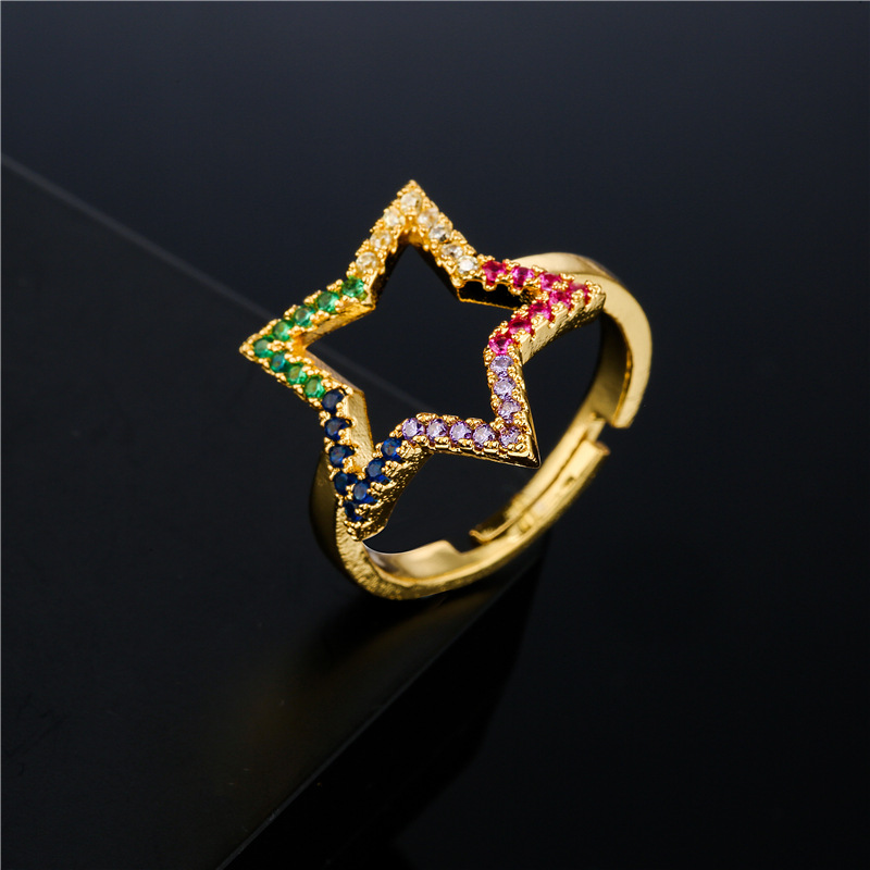 Fashion Hollow Five-pointed Star Copper Micro-inlaid Adjustable Ring display picture 2