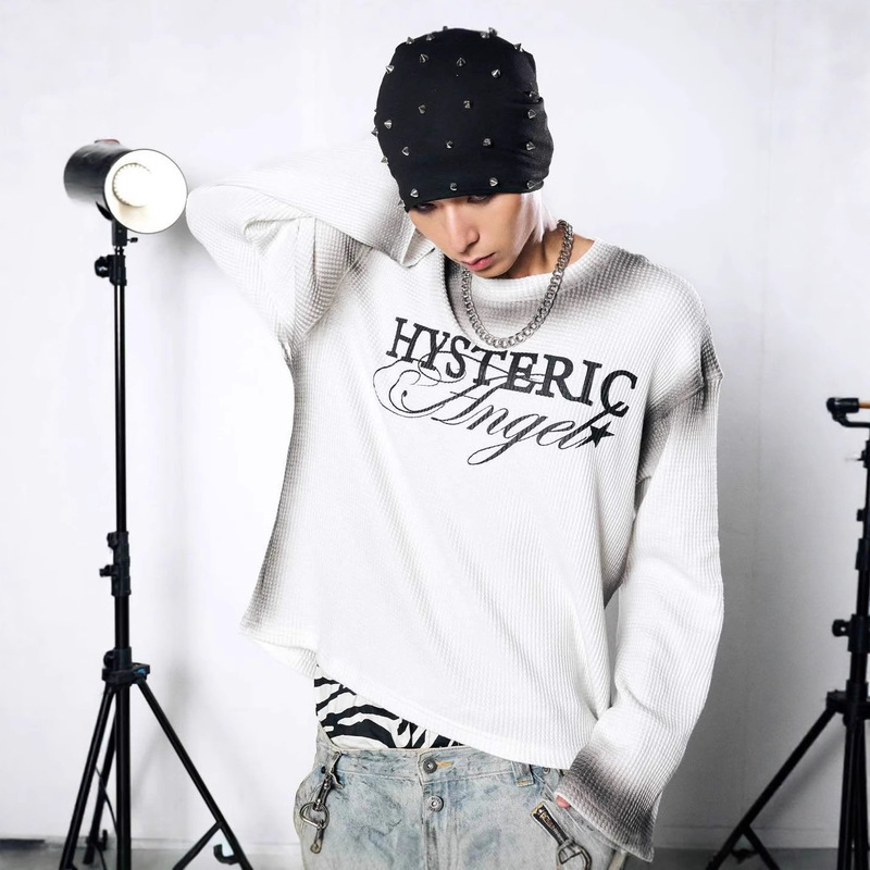 Independent Website Trendy High Street T-Shirt Men's Y2K Harajuku Fashion Casual Loose Long-Sleeved Men's and Women's Autumn and Winter Tops