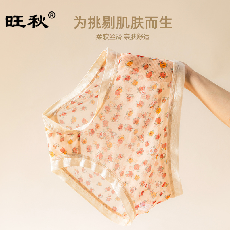 Factory wholesale mesh silk underwear plus size ladies seamless high waist belly mesh shorts briefs F1011