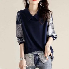 シフォンのシャツの女性の対外貿易の春秋2025年の新型の偽の2つの上着のファッションのきれいな小さいシャツの長袖のシャツの潮
