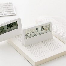 外贸ins简约时钟天气湿度静音数字儿童闹钟透明夜光多功能电子钟