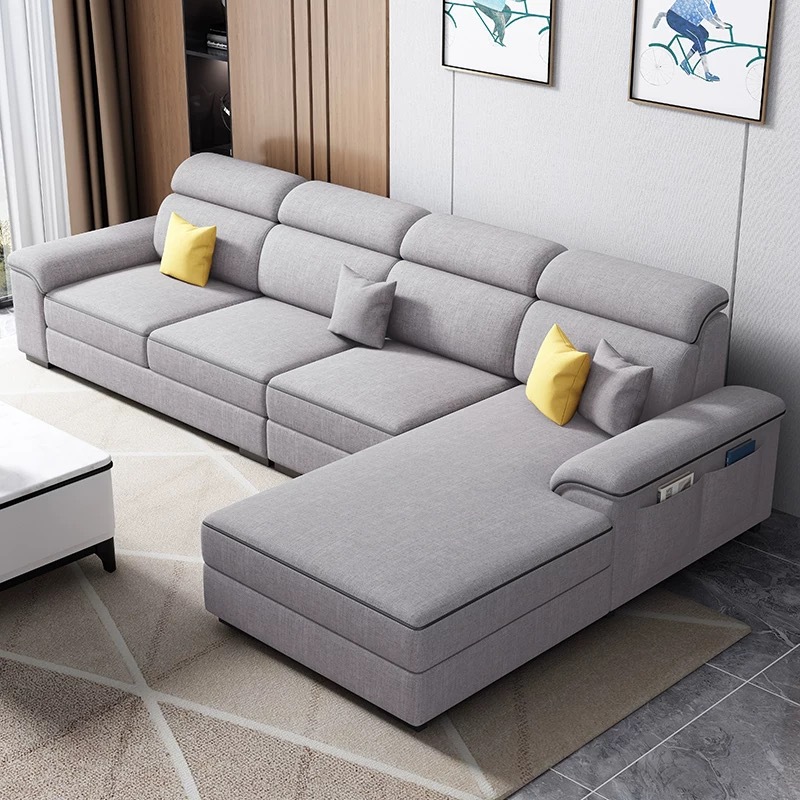 Modern Minimalist Cotton and Linen Fabric Sofa, Suitable for Large and Small Spaces, Cat-Scratch Resistant Leather Sofa with Chaise Longue, L-Shaped Living Room Furniture