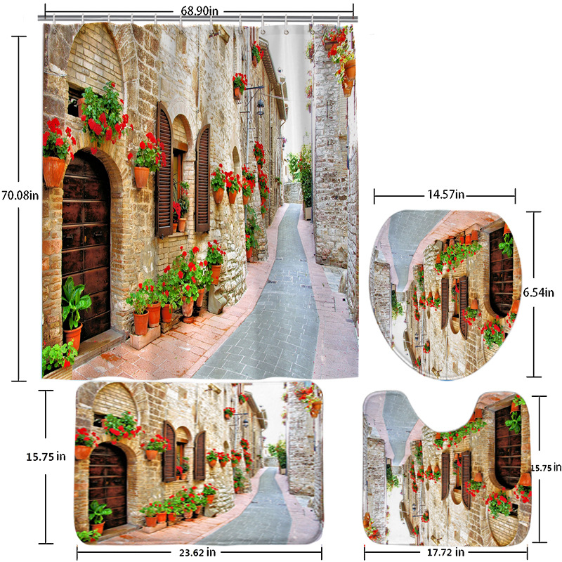 Tenda da doccia per bagno INS Nessuna perforazione Tenda per barriera per doccia da bagno Cortile con vista floreale Tenda da doccia_voghion.com