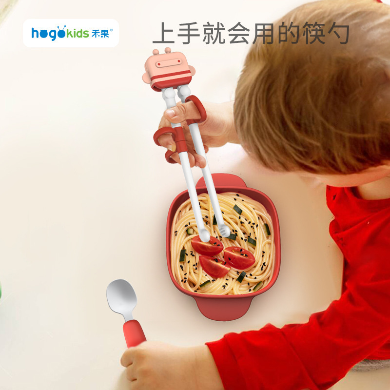 He Guo детский мультяшный учебный набор палочки для еды и ложки набор из двух частей