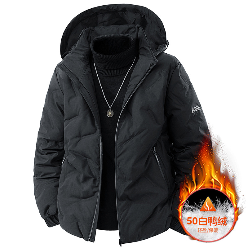 White Duck down Jacket for Men with Hood, Trendy 2025 New Style, Stylish and Versatile, Thickened and Warm Coat for Young People
