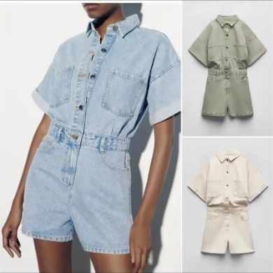 Comercio exterior transfronterizo al por mayor 2023Z verano nuevo viajero versátil ropa de mujer Denim short jumpsuit Y13-478