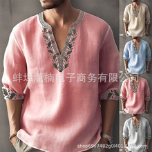 跨境2023速卖通欧美宽松休闲衬衫薄款立领套头衬衫