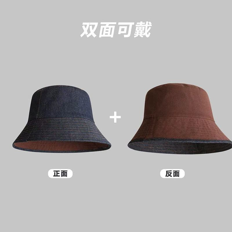 日系双面可戴帽子女春夏显脸小牛仔渔夫帽百搭水桶帽遮阳防晒盆帽|undefined