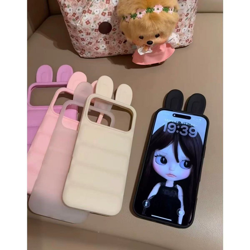 Solid Color Silicone down Jacket 3D Bunny Ears Suitable for iPhone 17 Pro Max Apple 16 Phone Case 15 New Model 14 Solid Color Silicone down Jacket 3D Bunny Ears Suitable for iPhone 17 Pro Max Apple 16 Phone Case 15 New Model 14