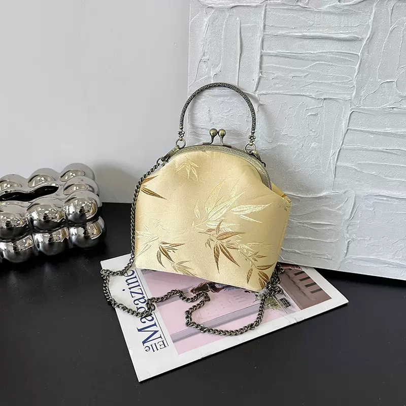 布艺中式时尚简约口金包2025冬季新款手提链条女包旗袍百搭晚宴包