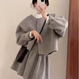法式小香风气质套装女秋冬新款富家千金休闲外套半身裙两件套