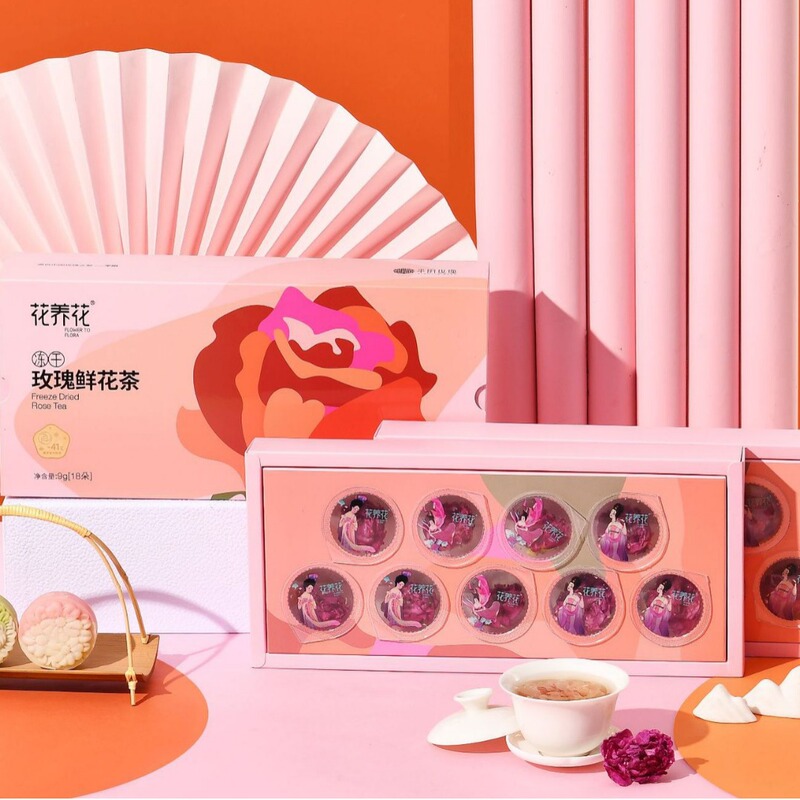 Freeze-Dried New Flower Manufacturer Wholesale Pingyin Red Rose Corolla Tea Gift Box Live Broadcast Popular Douyin Kuaishou Micro-Business