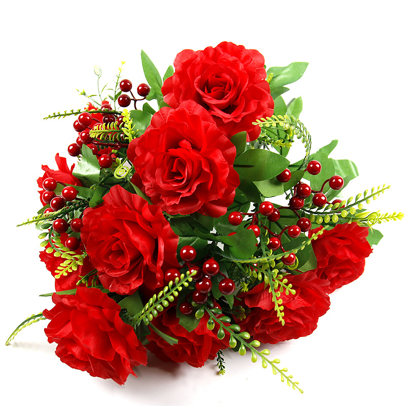 Flor artificial ramo de rosas Festival de Primavera mostrar festivo 18 pelo fortuna rosa de seda fortuna fruta París Rosa combinación flor falsa