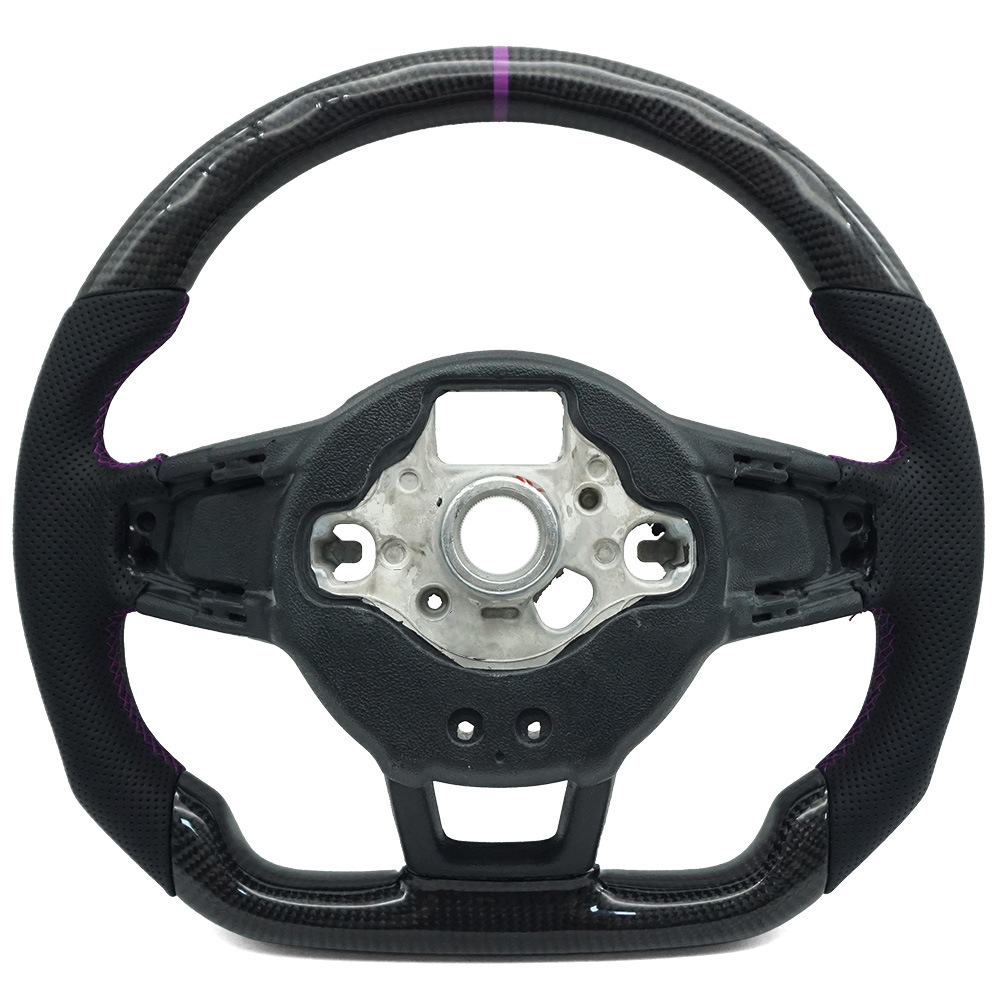 Suitable for Golf 7 7.5 GTI carbon fiber RLINE sports steering wheel with purple stripe and purple return-to-center mark