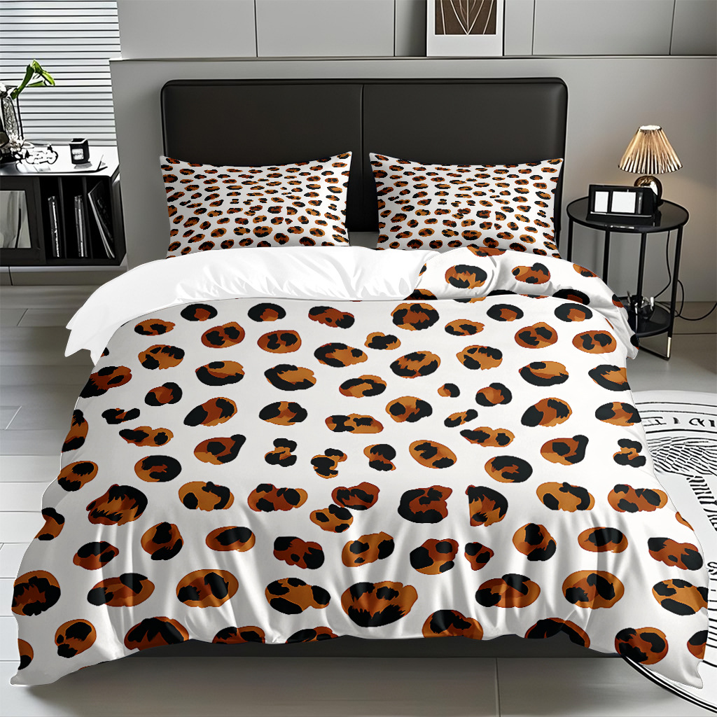 TEMU / JIT comercio exterior textil doméstico transfronterizo impresión digital de leopardo de alta definición colcha de colcha de almohada kit de ropa de cama para hacer dibujos