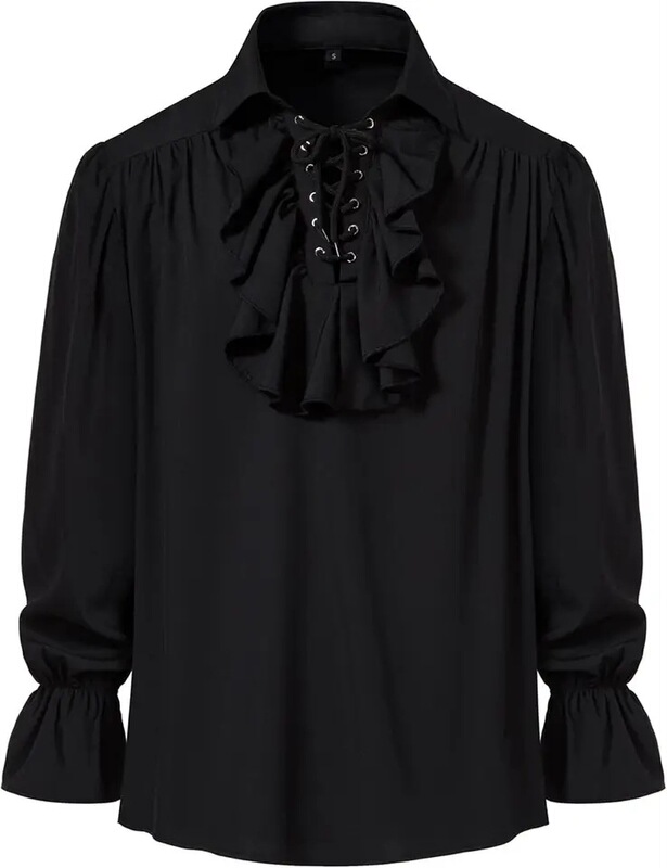 Men's Retro Renaissance Steampunk Victorian Style Long Sleeve Short Collar Medieval Pirate Lace Shirt