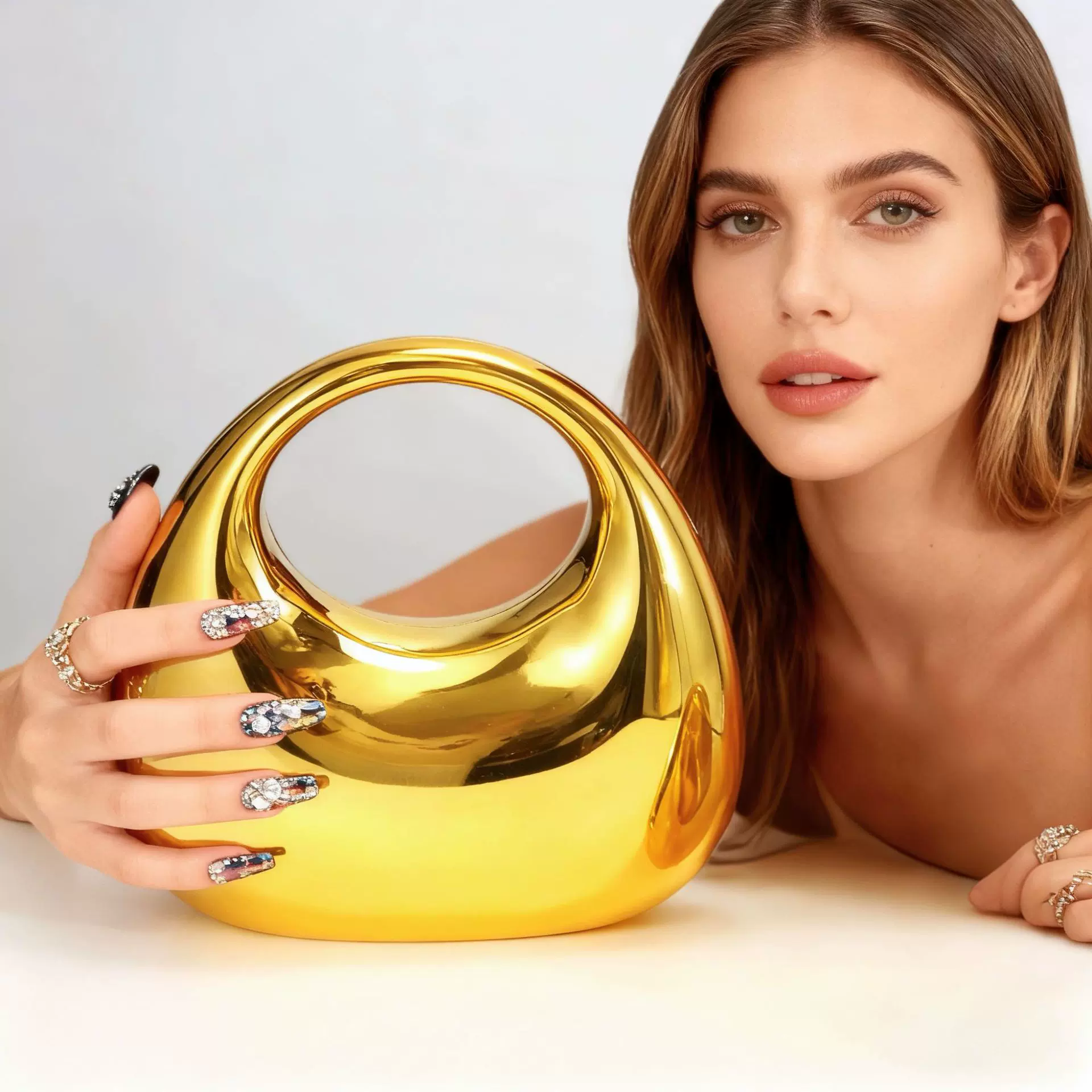 金色亚克力饺子包晚宴包腋下包时尚高级感百搭链条单肩斜挎手拿包