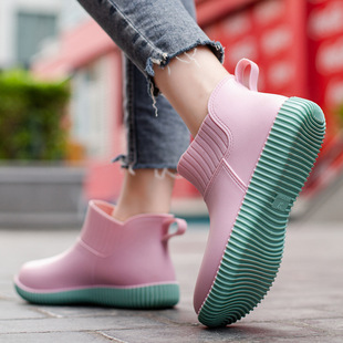 Fashion Rain Boots Women's Trendy Short Tube Water Shoes Four Seasons Outer Wear Work Shoes Car Wash Low Tube Waterproof Non-slip Rubber Shoes Rain Boots