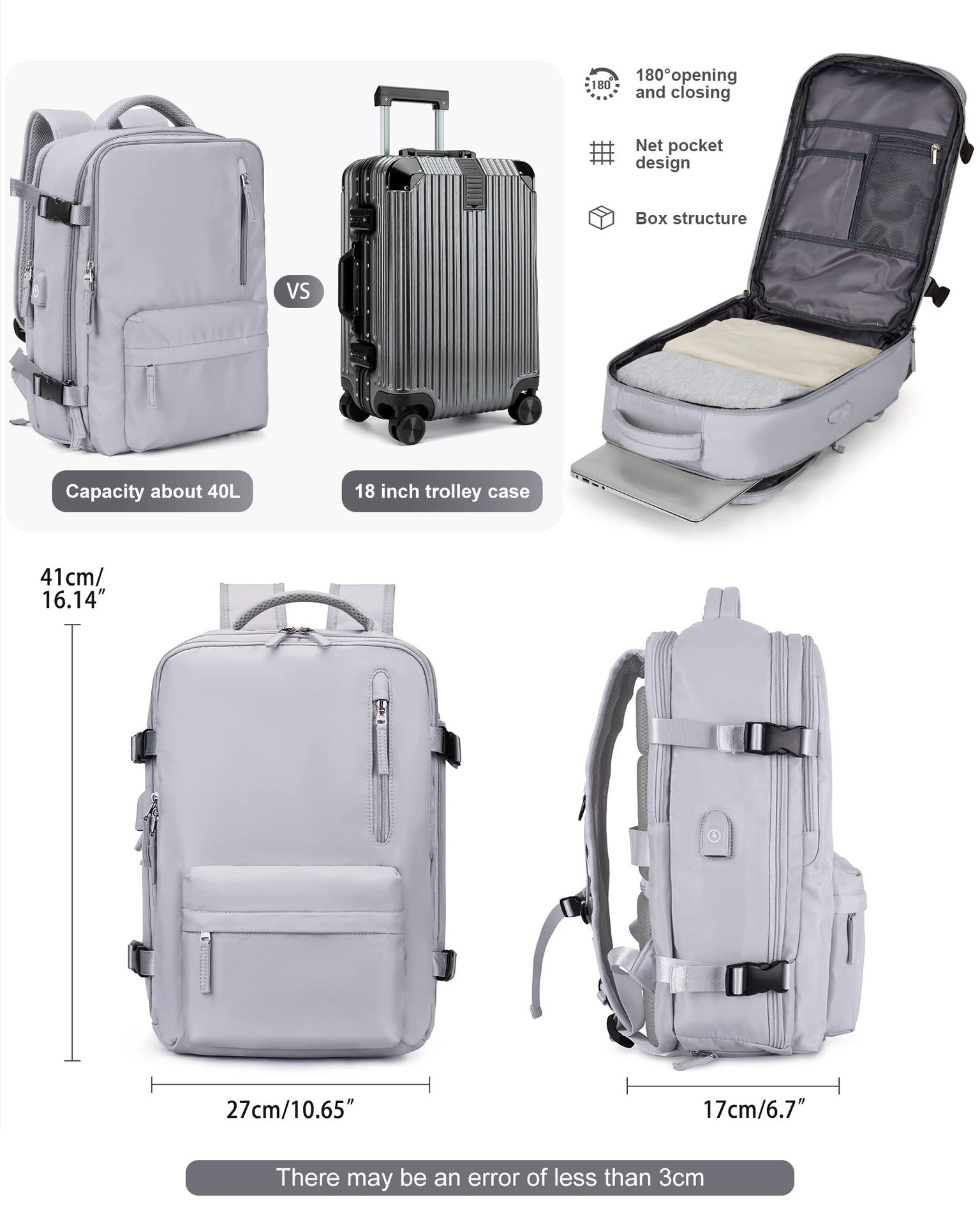 1875g Weight Nylon Lining Material Zipper Closure Type Double Shoulder Straps Strap Type Functional Backpack Bags Type Travel, Daily Occasion Nylon Material Women's Backpack Backpack Solid Color Pattern All Seasons Season Unisex Gender Streetwear Style Square Shape Solid Color Travel Daily Women's Backpack 41