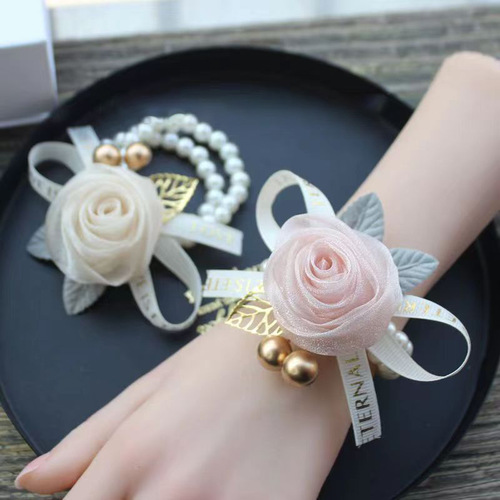 Bridesmaid's wrist flower, bride's sister's hand flower, high-end wedding, forest style super fairy Korean pearl bracelet wedding dress