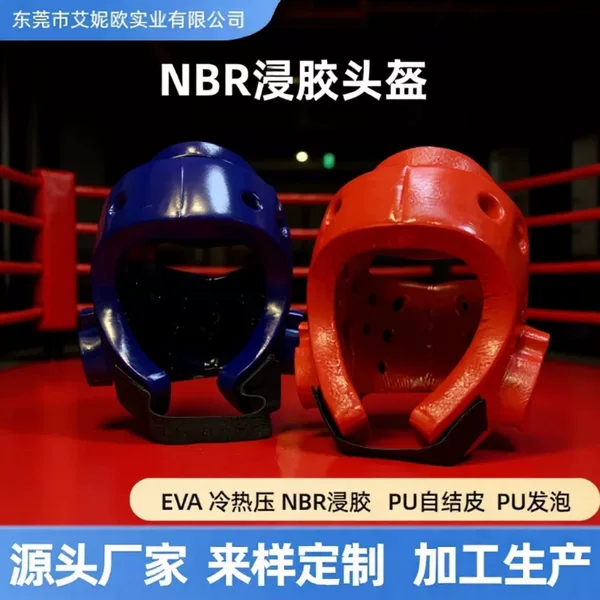 Manufacturer Processes and Produces Taekwondo Helmets with Nbr Foam Integrated Molding for Competition and Training, Red and Blue Head Protection Helmets