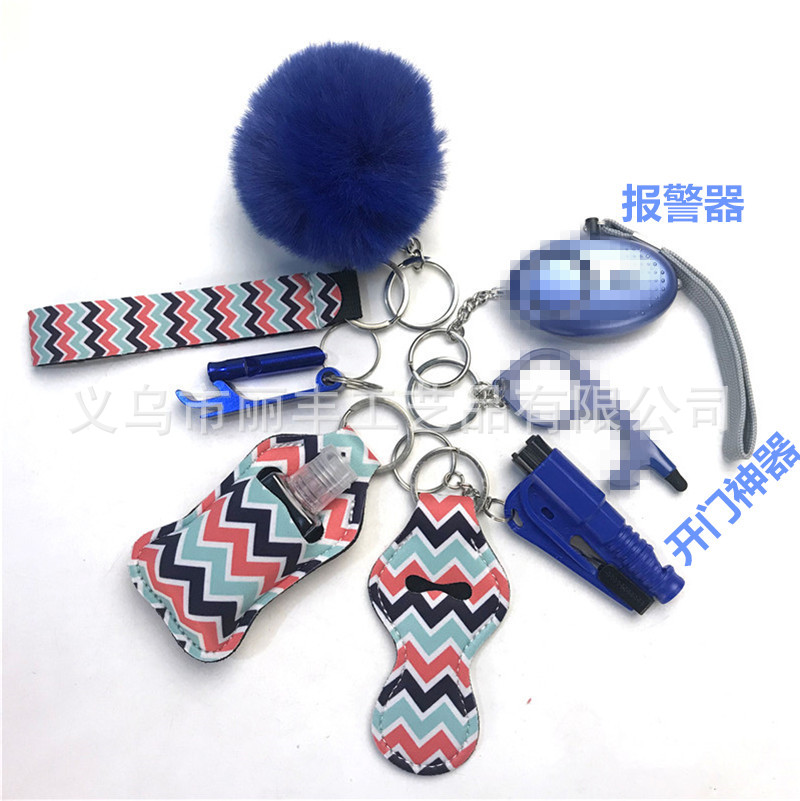 Llavero de muñeca de espejo cruzado Juego de 10 piezas Bolsa de desinfectante de manos para mujer Llavero de alarma de aluminio