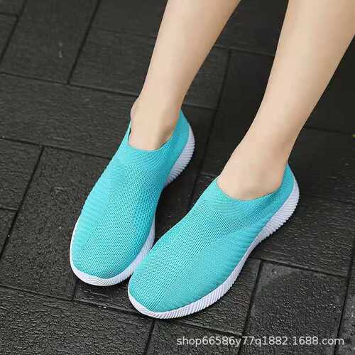 Breathable Women's Casual Flat Walking Shoes with Rainbow Sock Top, Lightweight and Comfortable, Wholesale Single Shoes with Flyknit Mesh
