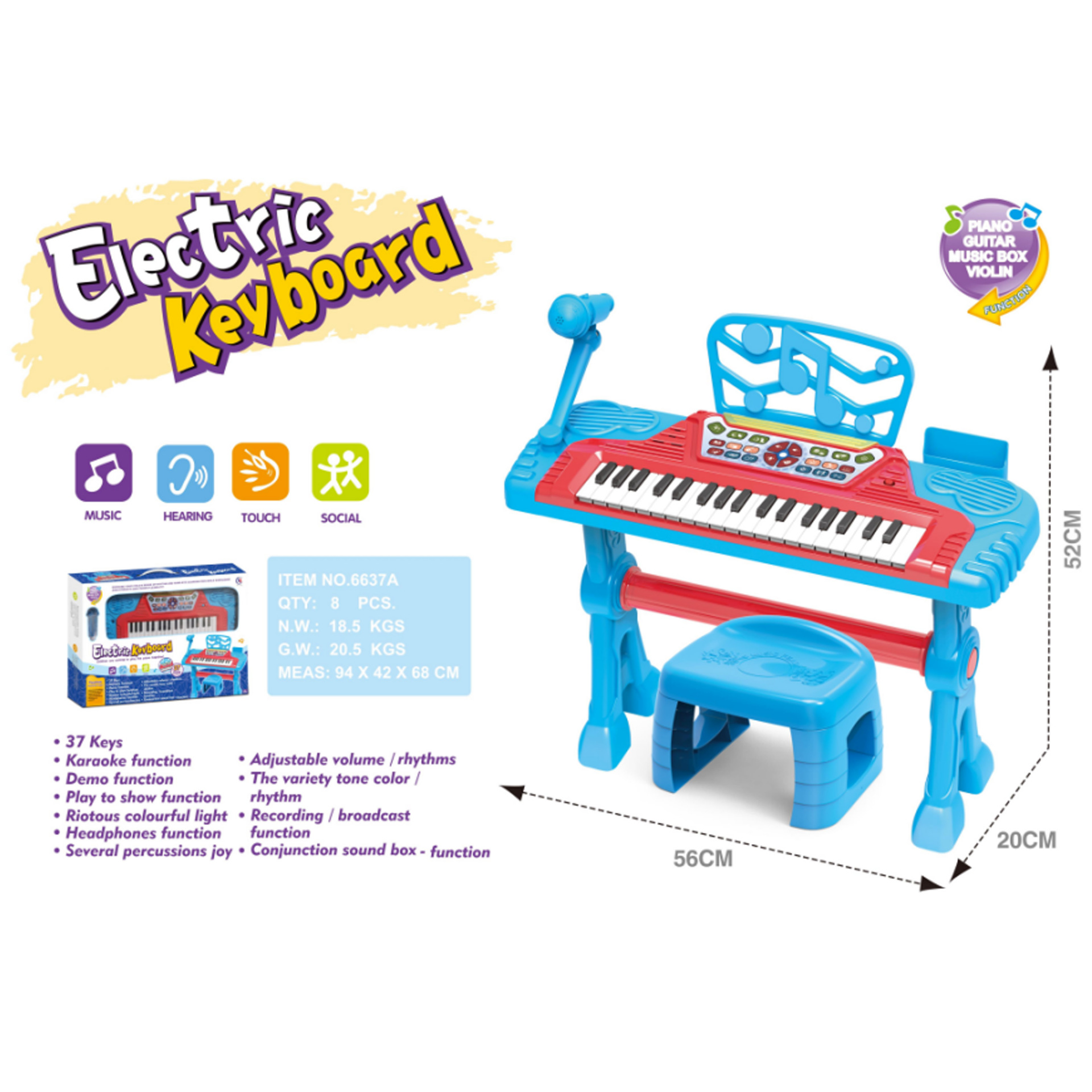 37키 전자 키보드 블루 [포장 수량 8개]
