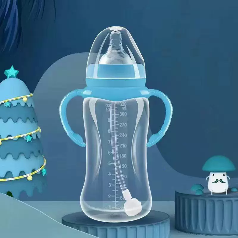 Детская бутылочка широкого диаметра с соломенным гравитационным шариком для новорожденных, против метеоризма, против падения, большая детская чашка двойного назначения