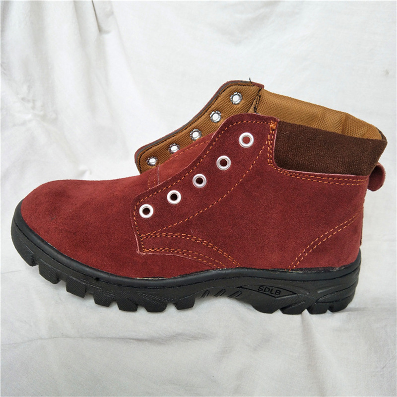 厂家生产 棕色中帮反绒牛皮防护鞋 防刺穿鞋护脚耐高温耐热劳保鞋