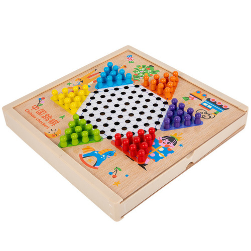 Ten-in-one multifunctional game chess, checkers, flying chess, backgammon, beast chess, educational wooden toys for children and students