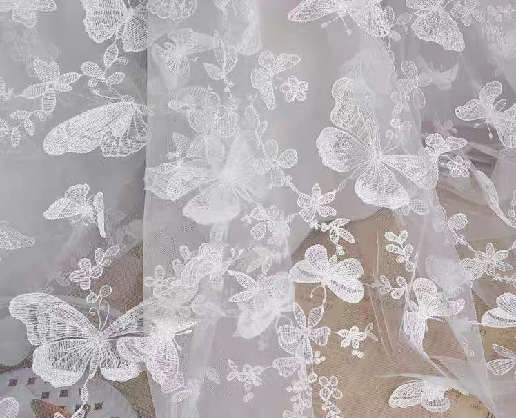 Tridimensional mariposa traje rendimiento vestido falda encaje tela malla bordado muñeca ropa velo tela