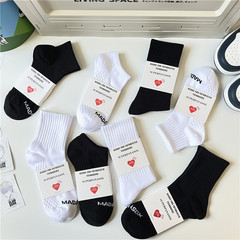 Men's Spring and Autumn Black and White Socks, Plain Color Mid-Calf Socks with Foot Massage Bee Web Breathable Long Calf Sports Basketball Socks