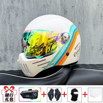 Motosiklet kaskı (dəbilqə) – with Bluetooth Function, Unisex Rider - white-clouds-with-colorful-gold-and-purple-night-vision-transparent-mirror-delivered-y10-soft-wheat-m