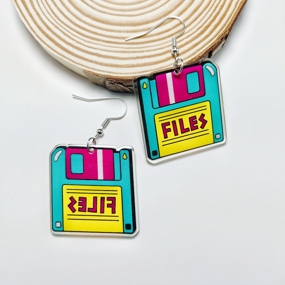 14g Weight Iron Ear Needle Material Drop Earrings Classification 1 Pair Quantity Holiday, Daily Occasion Acrylic Material Printing, Color Block, Rubik'S Cube Pattern Women's Gender Stoving Varnish Design Novelty Style 1 Pair Novelty Printing Color Block Rubik'S Cube Stoving Varnish Arylic Drop Earrings 7