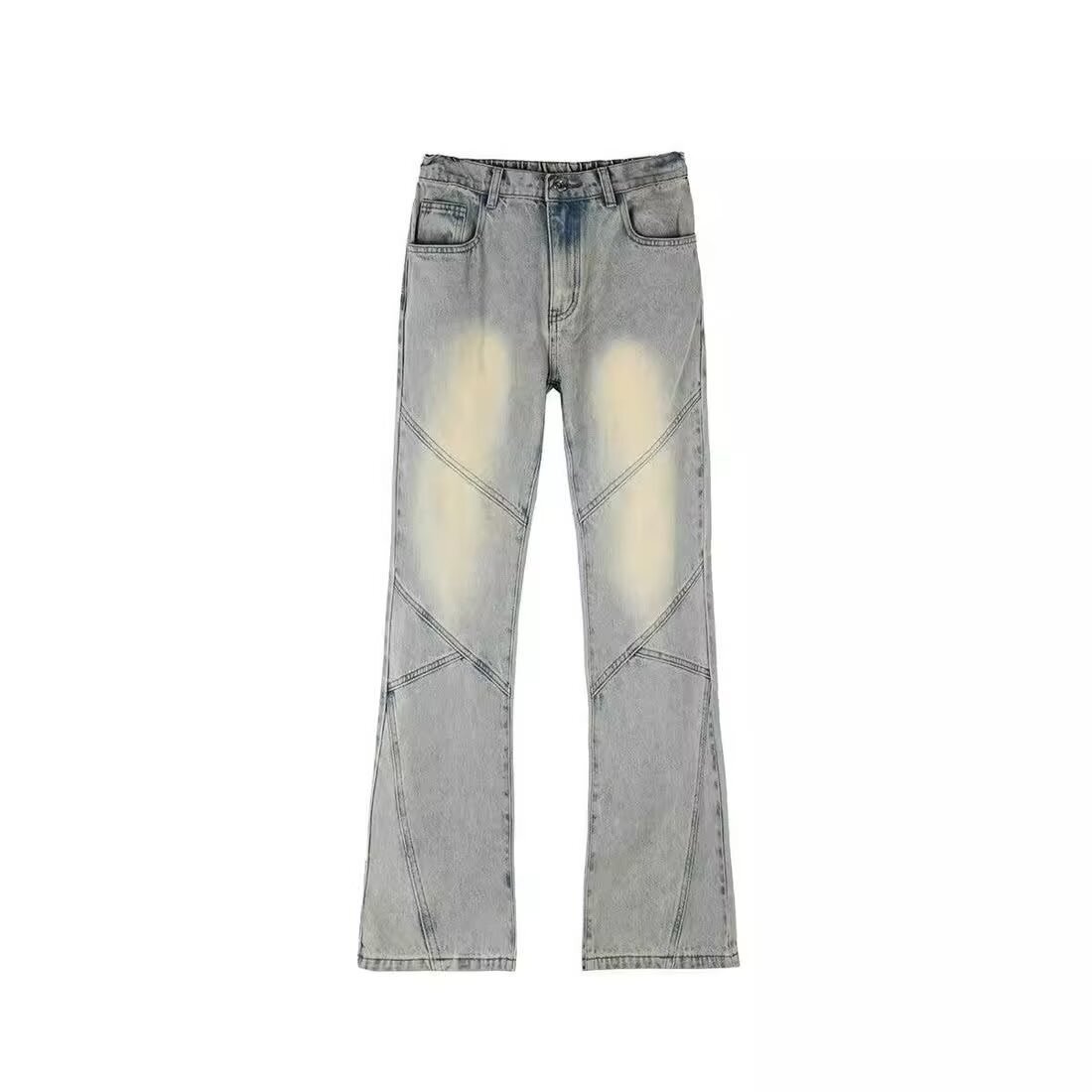 American Style Retro Jeans Men's Stitching Pants High Street Vibe Slim-Fit Slimming Straight Pants Thin Autumn