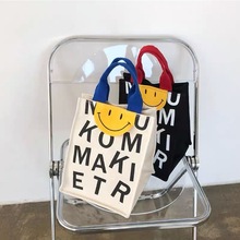 韩国东大门笑脸帆布包女大容量日系新款韩风字母印花ins购物袋
