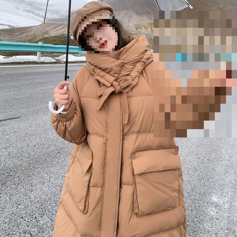 咖啡色羽绒服女长款过膝冬季新款宽松加厚保暖白鸭绒外套