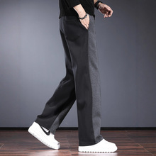 高级感撞色运动卫裤男潮牌宽松直筒长裤秋冬款垂感痞帅抽绳休闲裤
