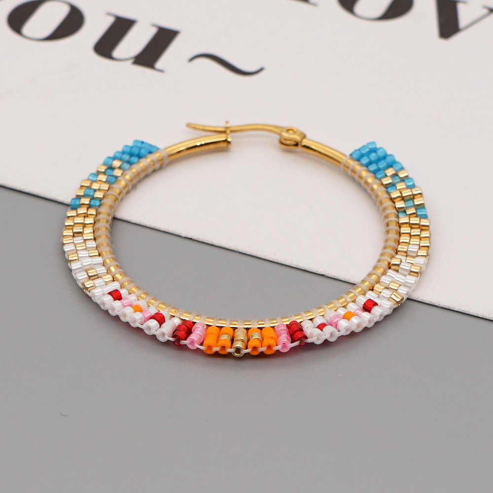 Retro Ethnic Style Bohemian Color Geometric Miyuki Bead Pure Woven Large Circle Earrings For Women Wholesale display picture 12